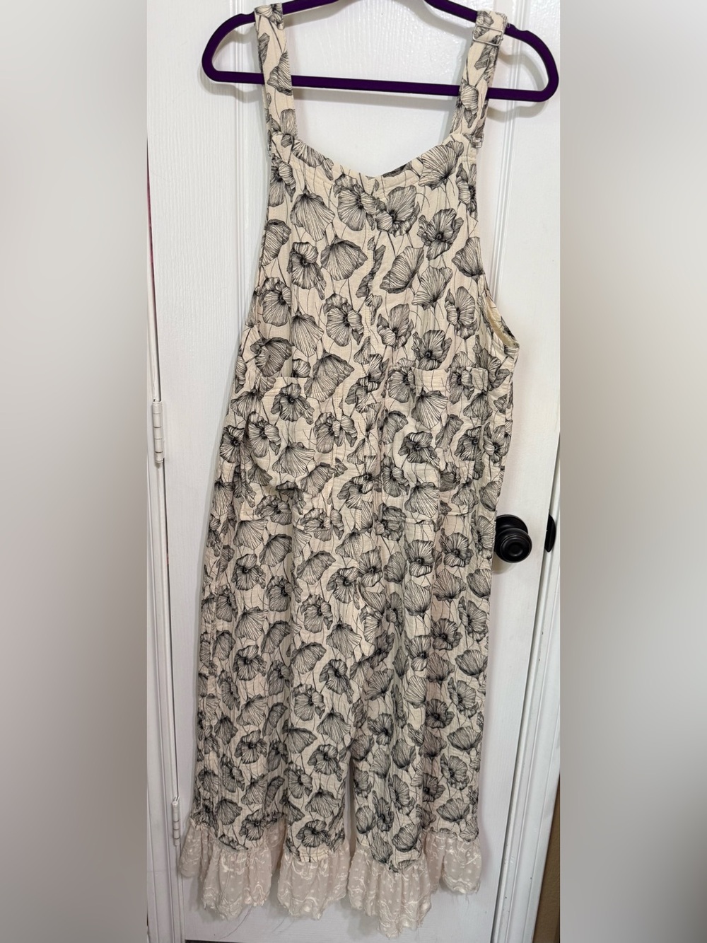 H040 POL M pp21 Cream Floral Overlay Lace A Lot of Details Maxi Jumpsuit Pants - Picture 8 of 16